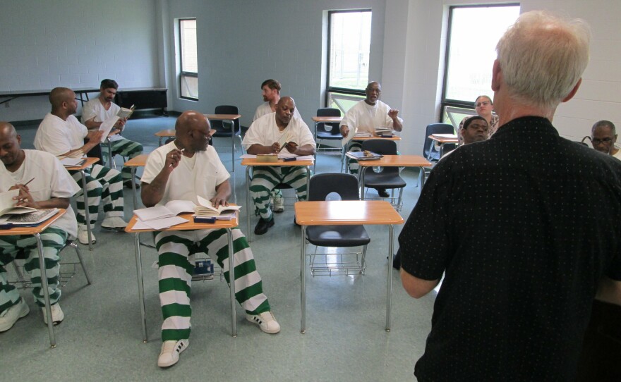 Professor Adam Gussow has been teaching his blues literature course for 25 years, but never before inside a prison. "The blues is not just music," he says, "but it's also life lived hard."