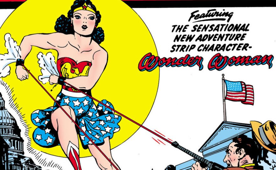 Wonder Woman on the cover of Sensation Comics #1 in 1942. In the early years, every issue of Wonder Woman had a four-page centerfold featuring a biography of a real-life woman of achievement, including Susan B. Anthony and Sojourner Truth.