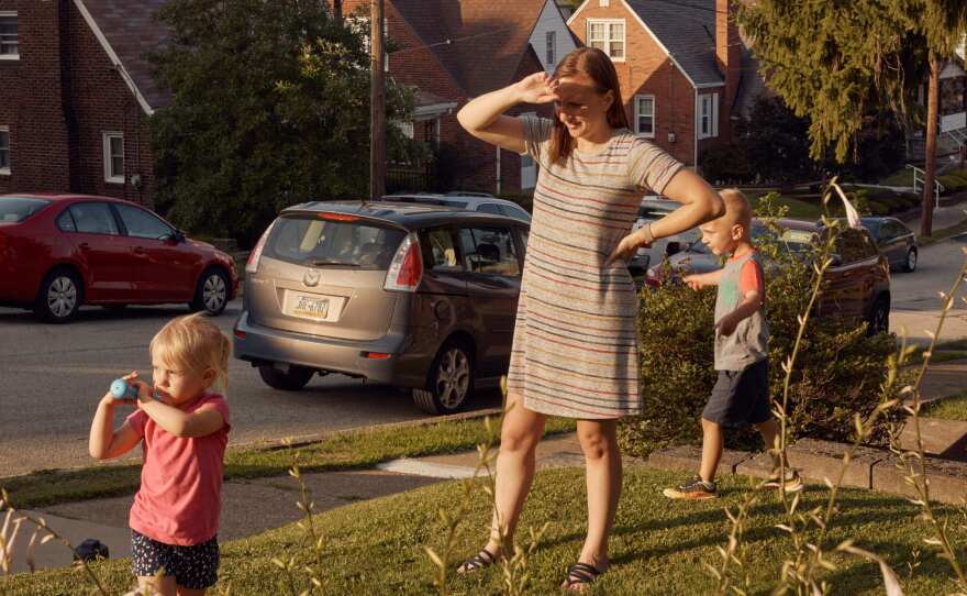 Sarah Zuger, who has Type 1 diabetes, with her children, Elsie and Liam, at their home in Munhall, Pa. Liam tested positive for antibodies that indicate high risk for developing Type 1 diabetes.