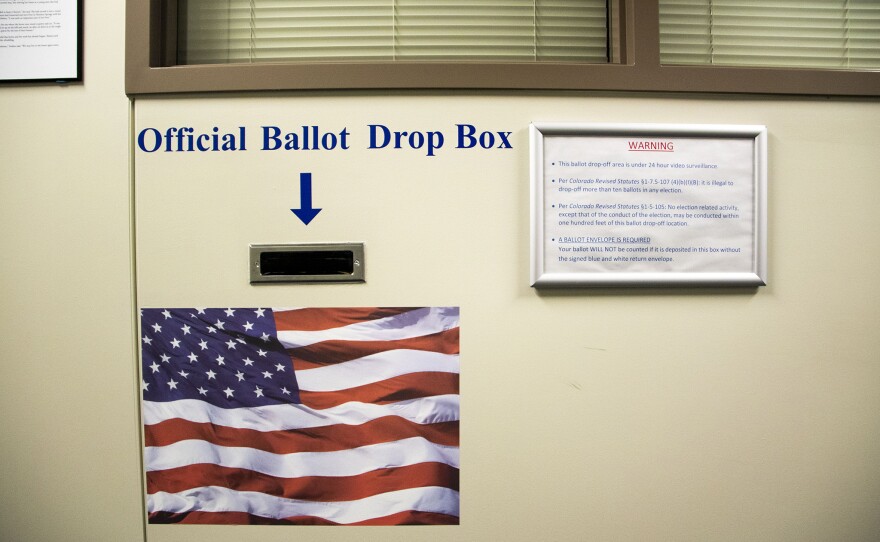 An official ballot drop box is seen in Colorado Springs' election headquarters on May 31.