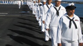 "Carrier," a 10-part series filmed aboard the USS Nimitz , is a character-driven immersion in the high-stakes world of a nuclear aircraft carrier. Pictured: Sailors “manning the rails” aboard the "USS Nimitz."