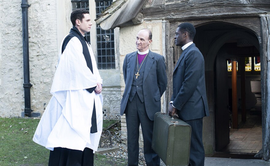 Tom Brittney as Rev. Will Davenport, Stuart Bowman as Bishop Aubrey Gray, and Ahmed Elhaj as Henry Jones