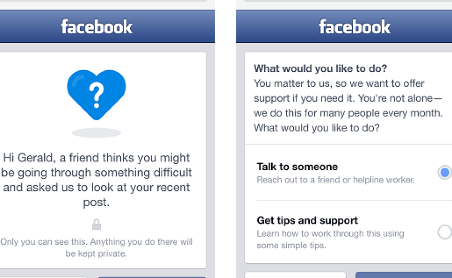 After a post has been flagged for review, Facebook intervenes with a supportive message.