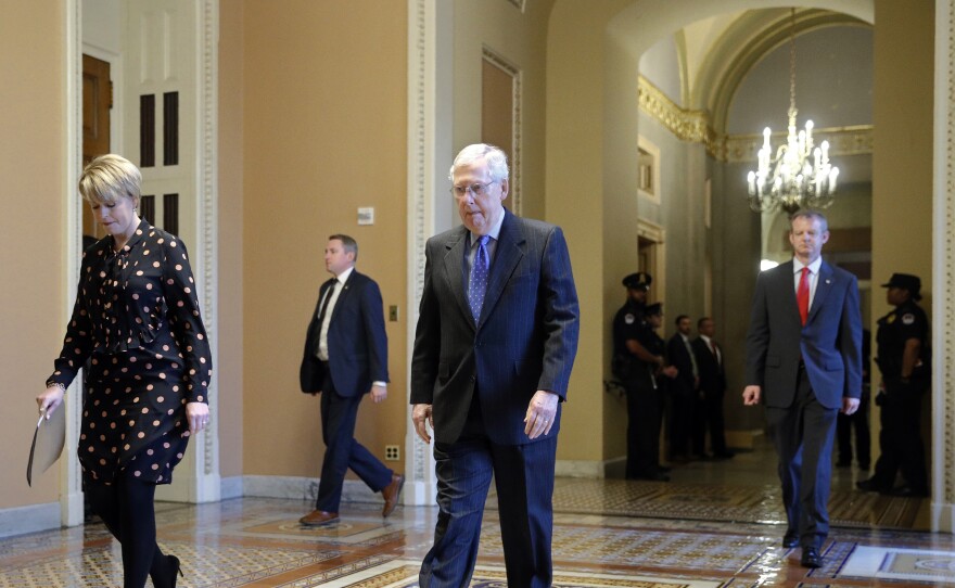 Senate Majority Leader Mitch McConnell of Kentucky walks to the Senate chamber on Capitol Hill in Washington, D.C., on Tuesday.