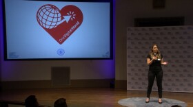Casey Myers  pitching "OneDigitalWorld" at the Fowler Global Innovation Challenge at the University of San Diego, May 3, 2019. 