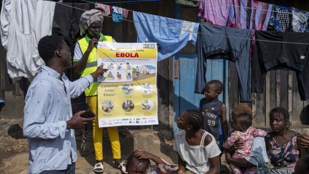 Eliezer Kasongo, president of REMEDE Bunia, raises awareness among residents about Ebola prevention measures during a community outreach event on Ebola Awareness Day in Bunia, Ituri Province, Democratic Republic of the Congo.