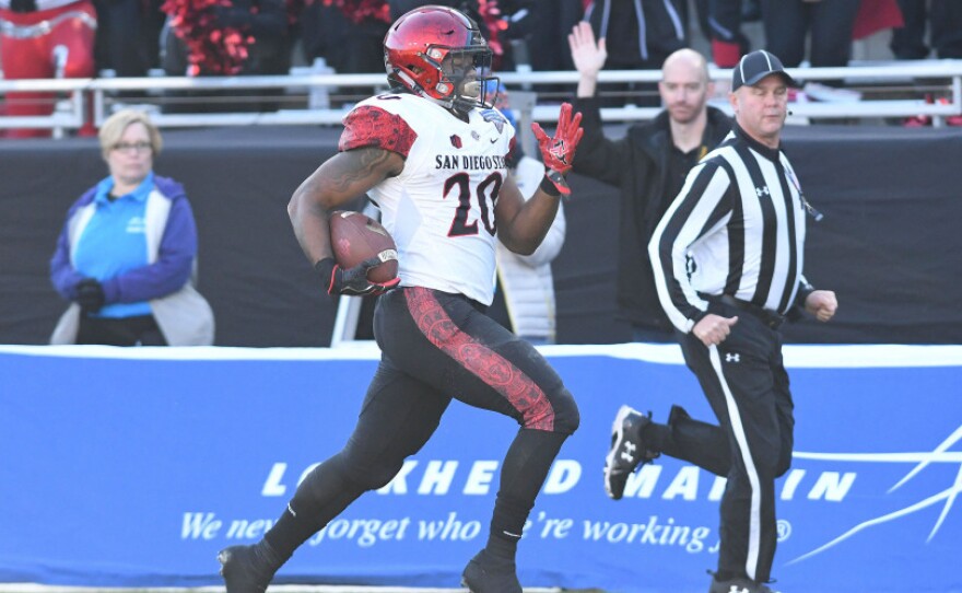 San Diego State Running Back Rashaad Penny runs with a football in this undated photo. 