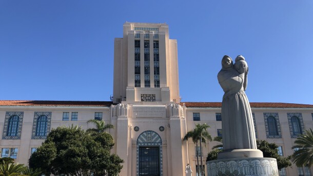 The San Diego County Administration building on Pacific Highway on Feb. 5, 2021.