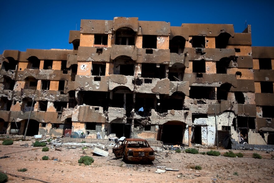 A destroyed apartment building in Tawargha, south of the Libyan coastal city of Misrata. Rebels from Misrata destroyed Tawargha, accusing residents of supporting Moammar Gadhafi and committing atrocities.