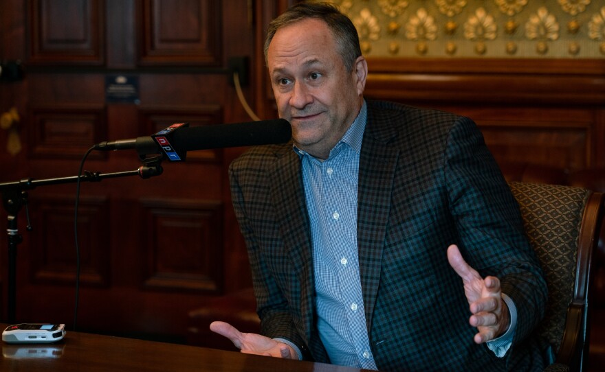 Second gentleman Doug Emhoff in Washington, D.C., on Wednesday, during an NPR interview.