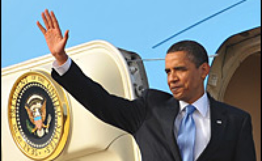 President Obama boards Air Force One at King Khalid International Airport in Riyadh, bound for Egypt to make a momentous multimedia address to the world's 1.5 billion Muslims.