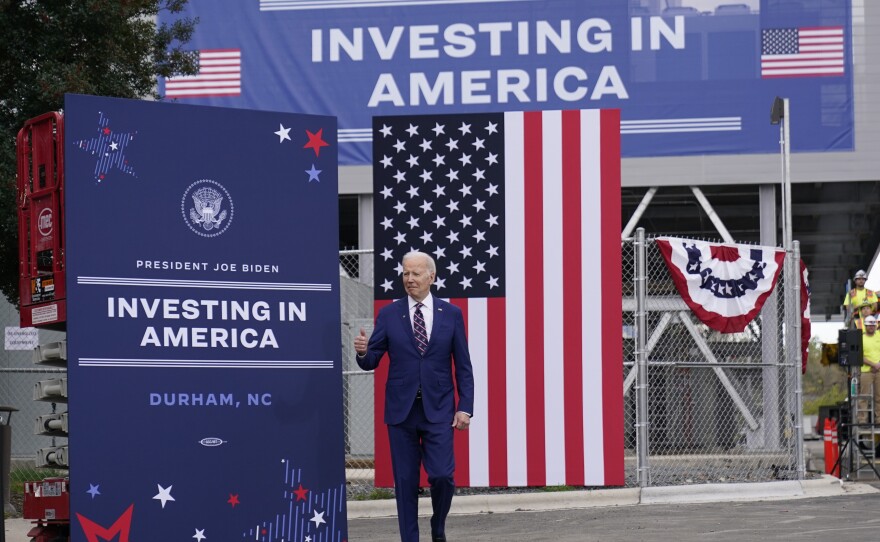 President Biden toured semiconductor manufacturer Wolfspeed Inc. in Durham, N.C., on March 28, 2023 — one of many places where he has touted his industrial policy strategy.