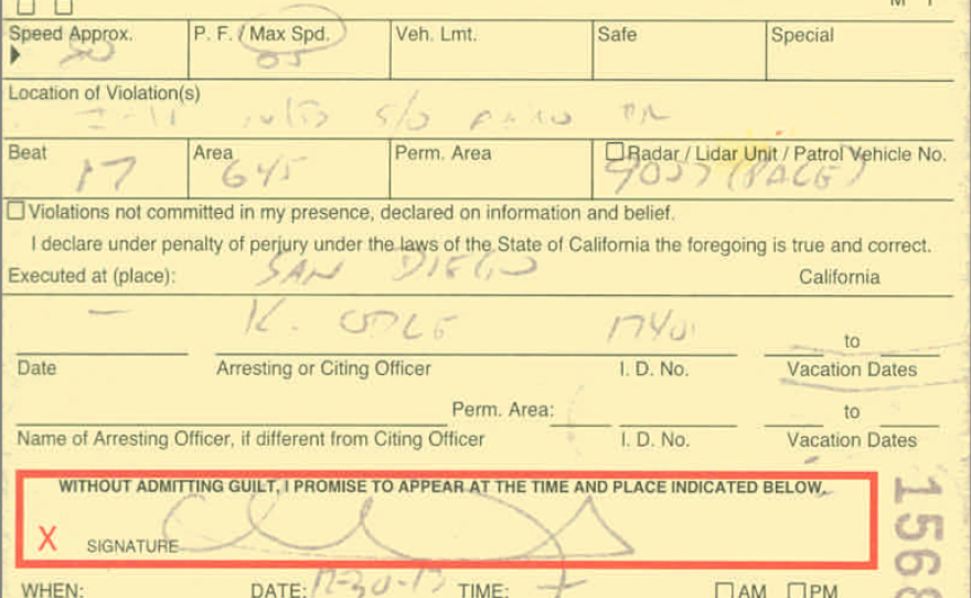 The first traffic violation written for driving while wearing Google Glass, Oct. 30, 2013. 