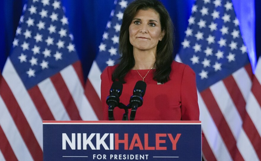 Republican presidential candidate former U.N. Ambassador Nikki Haley speaks during a news conference on Wednesday in Charleston, S.C.