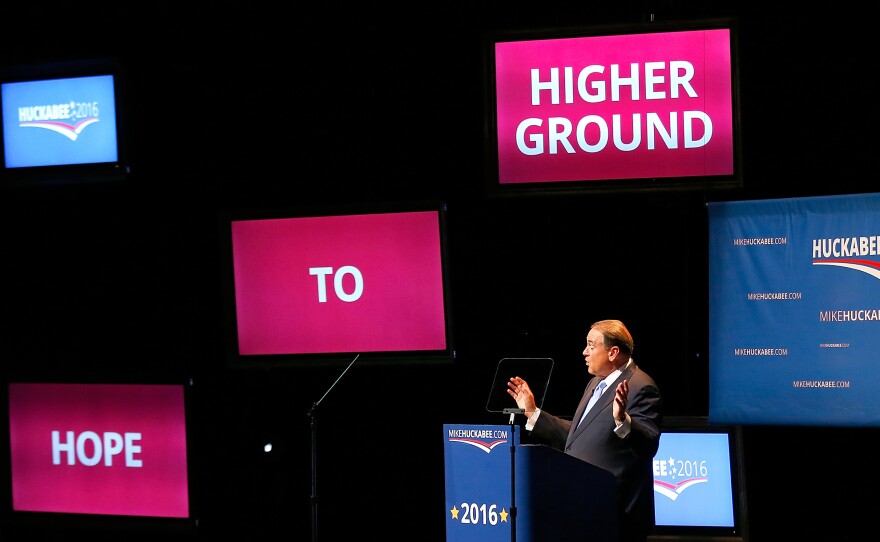 Former Arkansas Gov. Mike Huckabee announces his second bid for president. He did it from his hometown of Hope, which he used as part of his campaign slogan, "Hope to higher ground."