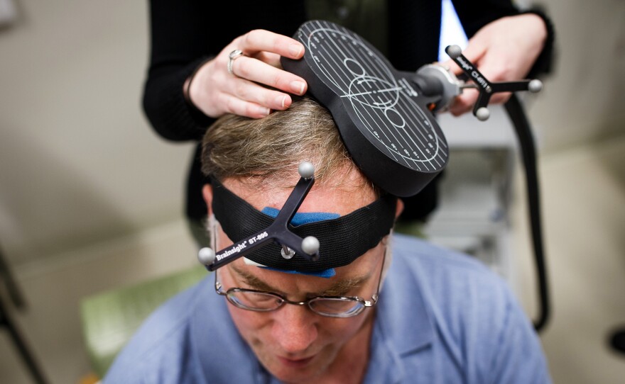 Author and autism activist John Elder Robison took part in a study of TMS (transcranial magnetic stimulation) at Boston's Beth Israel Hospital in March.