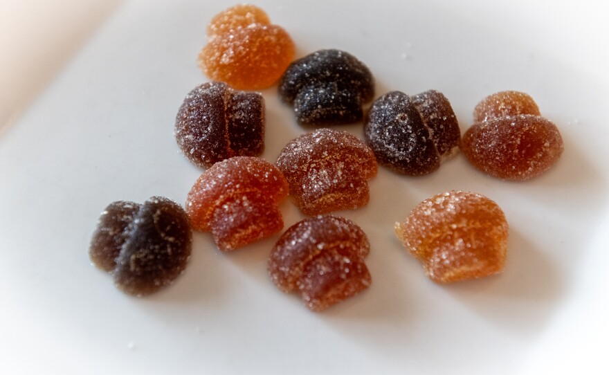 Karen Friery initially started with 600-milligram capsules but now maintains her dosage at 250 milligrams, typically in gummy form, as needed.
