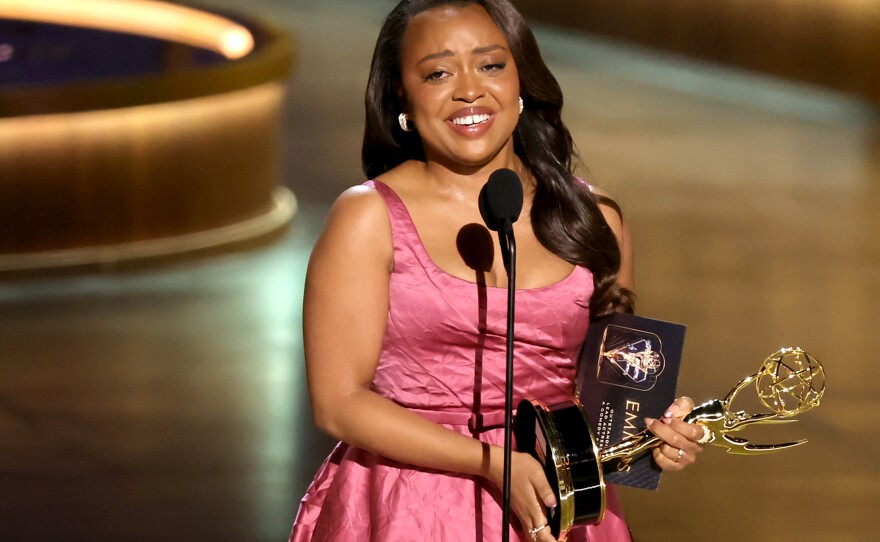 Quinta Brunson accepts the Outstanding Lead Actress in a Comedy Series award for <em>Abbott Elementary.</em>