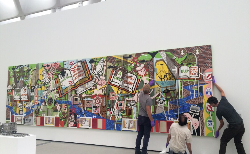 The installation of the painting "Like You," by Lari Pittman, 1995.