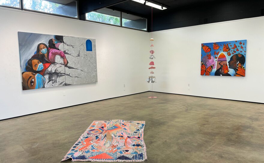 Several works in Katie Ruiz's "Border Portals" exhibition at Keller Gallery