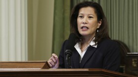 California Supreme Court Chief Justice Tani G. Cantil-Sakauye delivers her annual State of the Judiciary address before a joint session of the Legislature at the Capitol in Sacramento, Calif, March 23, 2015. 