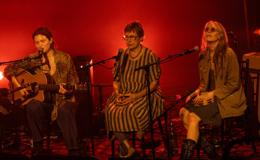 Adrianne Lenker (at left) and her band Big Thief were joined by all-star collaborators including songwriters Iris DeMent (center) and Gillian Welch (right) during a pair of shows at the Ryman Auditorium in Nashville to preview the forthcoming album Horsepower.