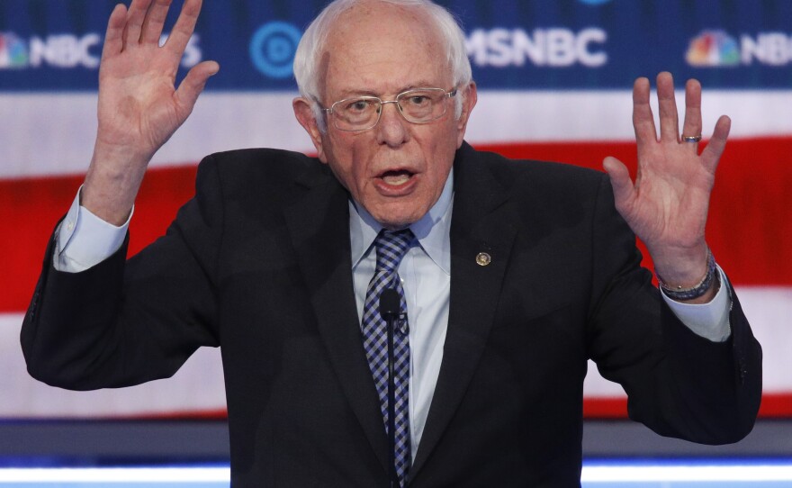Vermont Sen. Bernie Sanders gestures as he makes a point.