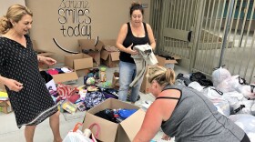 Sixth grade teacher Stacy Robe taking donations for Harvey victims at Pershing Middle School in San Carlos on September 4, 2017.