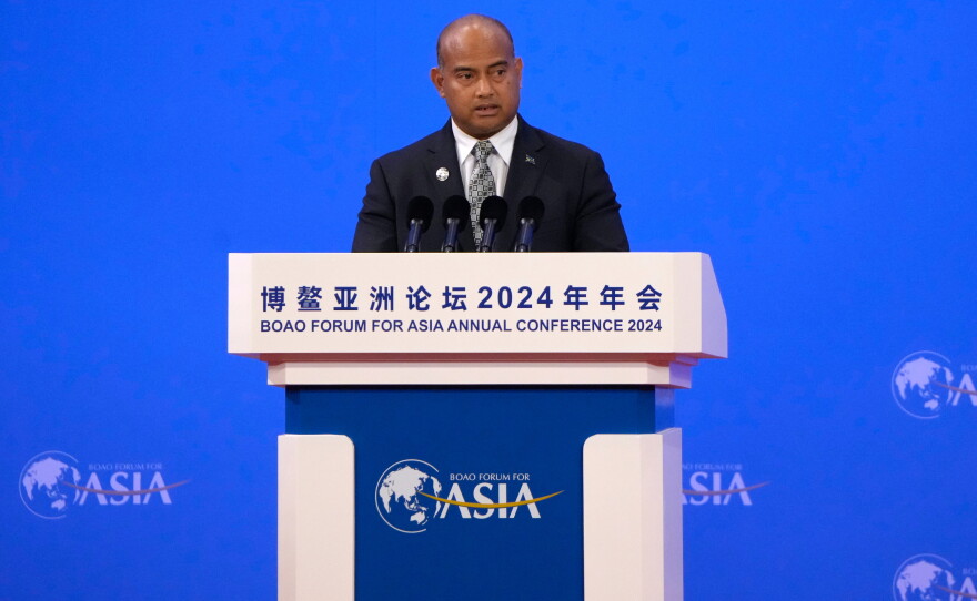 FILE - Nauru President David Adeang speaks at the opening ceremony of Boao Forum of Asia, in Boao in southern China's Hainan province on Thursday, March 28, 2024.