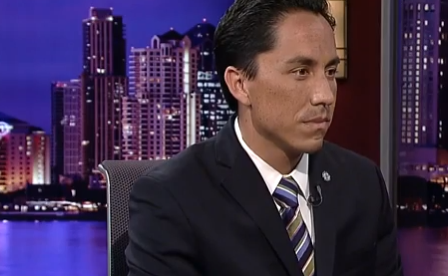 Interim Mayor Todd Gloria on the set of KPBS Evening Edition.