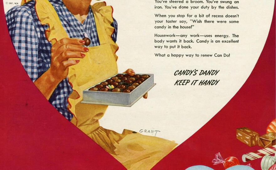 Looks like sitting around eating bonbons all day actually has a purpose — according to this 1947 ad, candy is a great way to replenish energy sapped by a long day of housework.