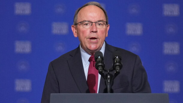 Rep. Tom Tiffany, R-Wis., speaks at the Wisconsin Air National Guard facility at Milwaukee Mitchell International Airport, July 8, 2026, in Milwaukee.