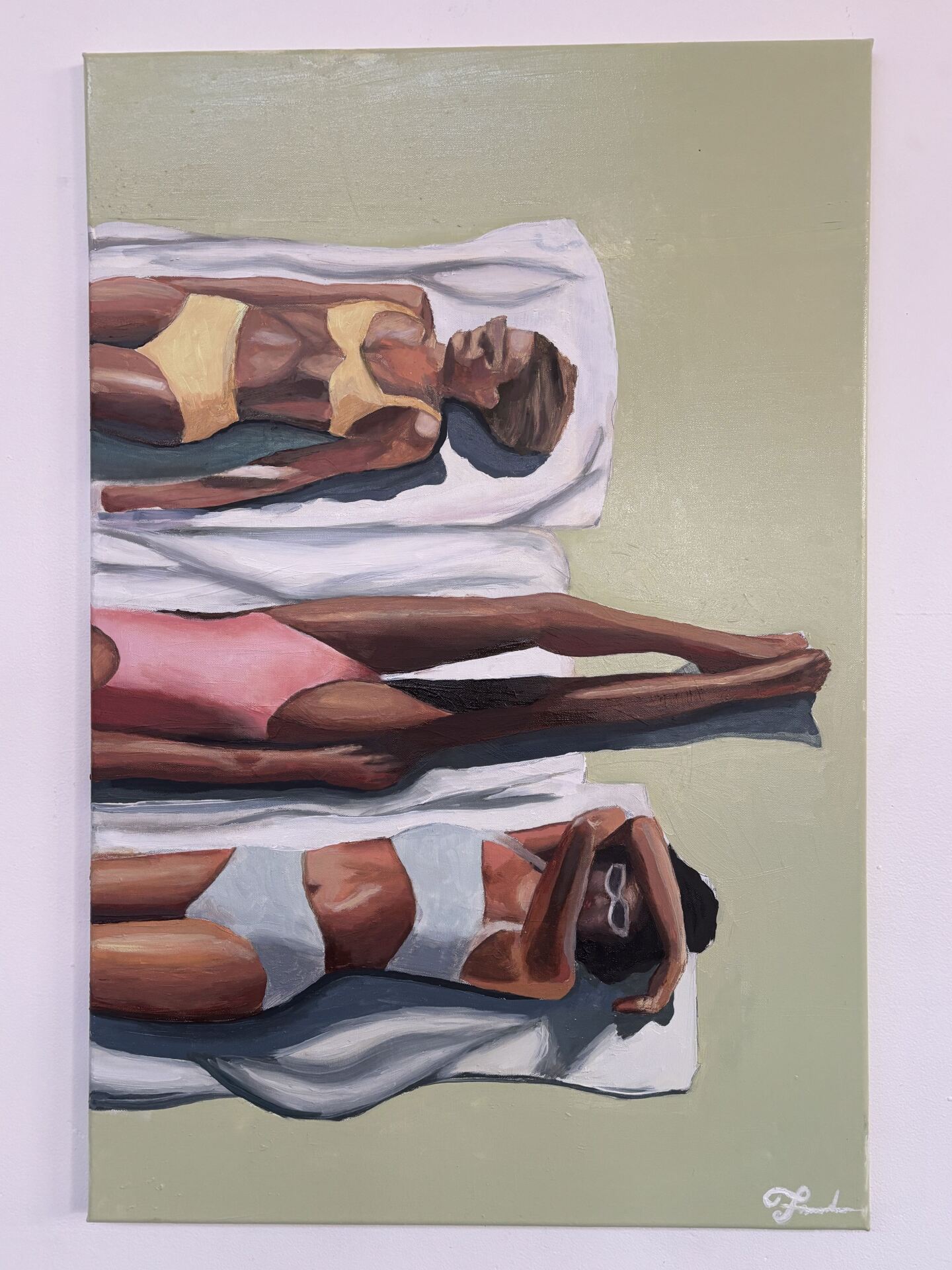 One of Gillis' favorite paintings titled 'GIRLS IN IBIZA' displayed at his art show in San Diego Made Factory on Sept. 28, 2025.