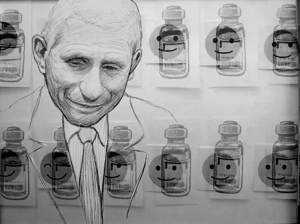 A still from crossborder artist Hugo Crosthwaite's stop-motion animation portrait of Dr. Anthony Fauci, which will be on view through October 2023 at the Smithsonian National Portrait Gallery in Washington, D.C.