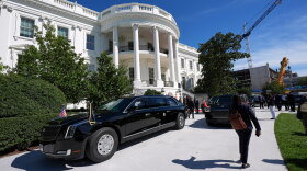 The motorcade of President Donald Trump departs the White House en route to the National Archives to greet China's President Xi Jinping and his wife Peng Liyuan, Friday, Sept. 25, 2026, in Washington.