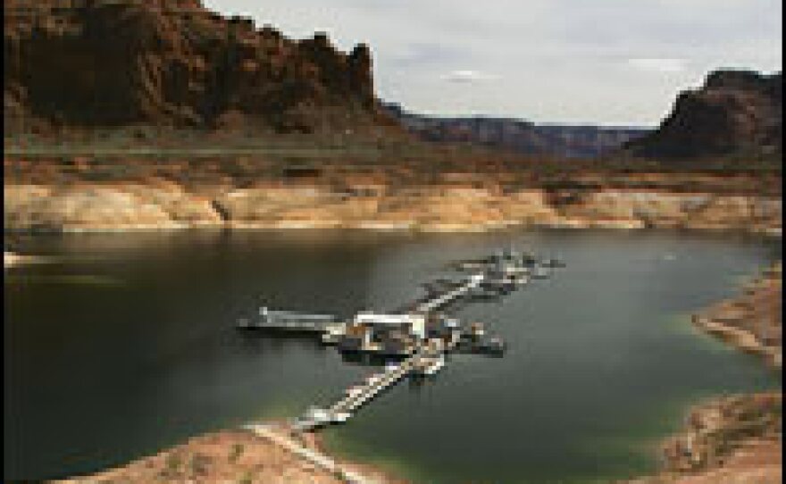 Water levels are low near Lake Powell's Dangling Rope Marina.