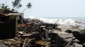 This Dec. 26, 2004, photograph shows a trail of destruction in the southern Sri Lankan town of Lunawa after tidal waves lashed more than half of Sri Lanka's coastline.