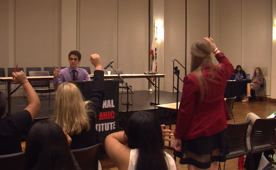 High school students participate in a mock House of Representatives, June 26, 2015. 