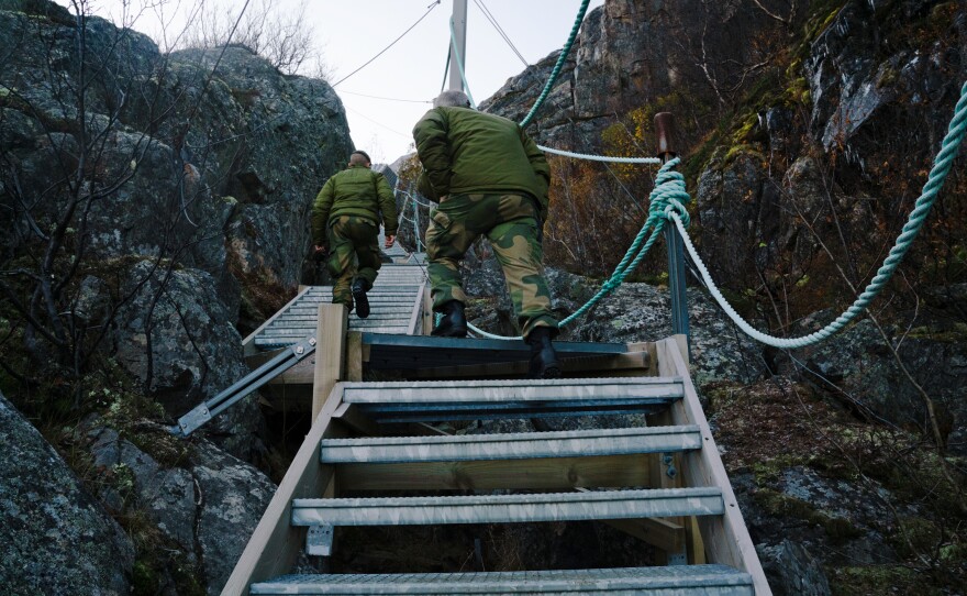 More than 500 stairs are built into the side of the mountain where the Norwegian military observation post is located near the Russian border.