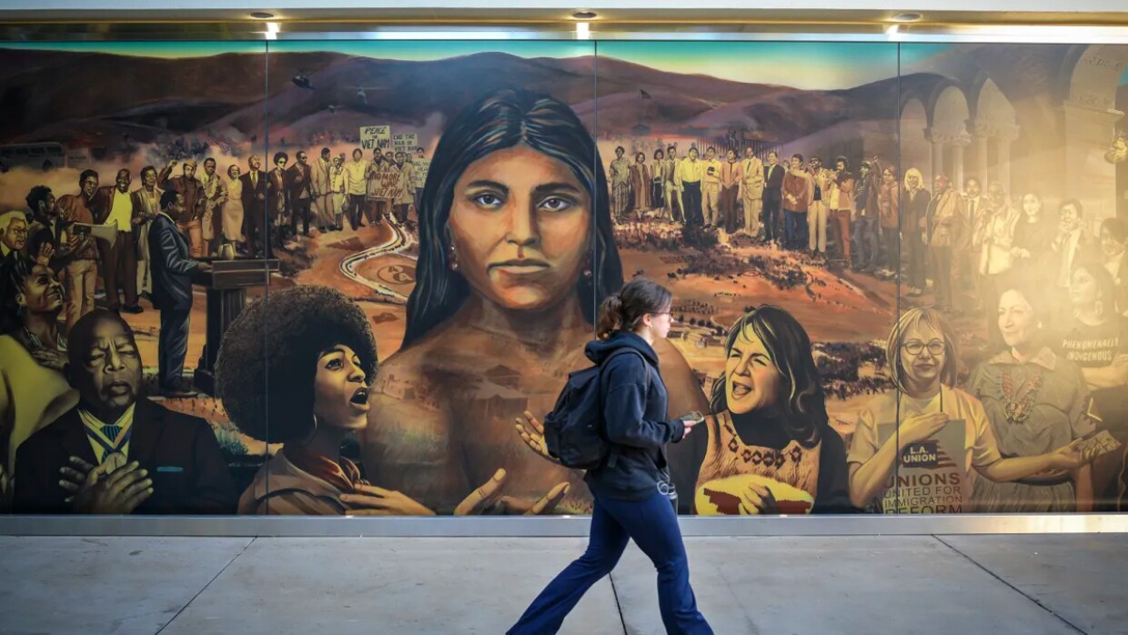 “La Memoria de la Tierra,” a mural created by Judith Baca, resides on the north side of Ackerman Union at UCLA in Los Angeles on Nov. 9, 2022. UCLA aims to become a Hispanic Serving Institution by 2025.