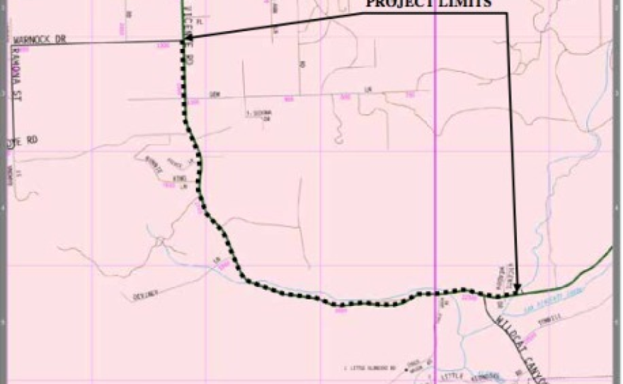 A map of the San Vicente Road widening project.