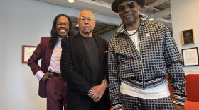 Earth, Wind & Fire members Verdine White, left, Ralph Johnson, center, and Philip Bailey pose for a portrait at NPR's New York bureau on June 2. The band members spoke with Morning Edition about the new HBO documentary Earth, Wind & Fire (To Be Celestial vs That's the Weight of the World)