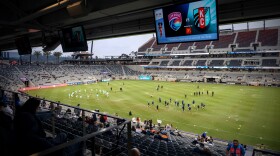 Pregame warmups before an NWSL match at Snapdragon Stadium featuring San Diego Wave FC and Kansas City Current.