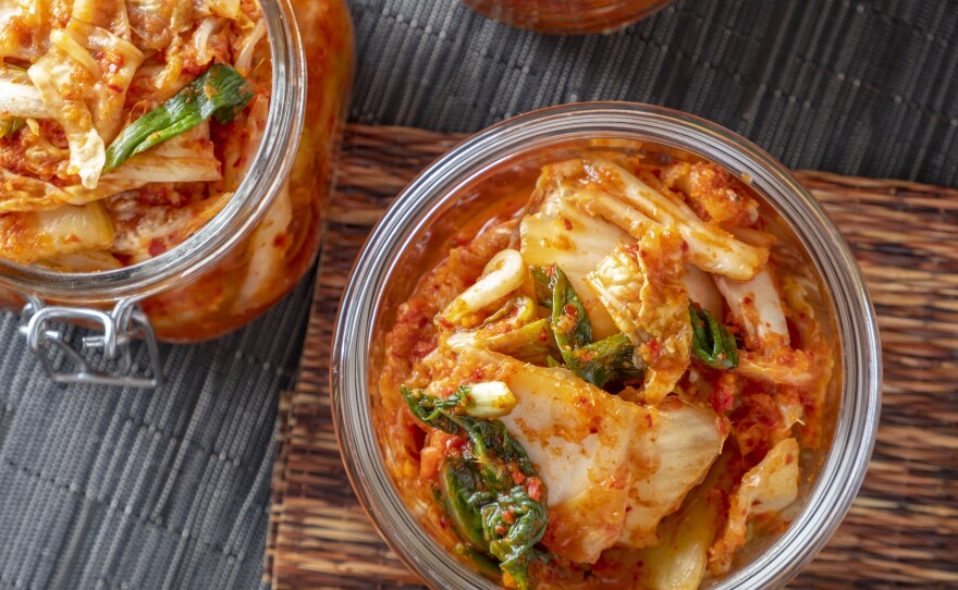Korean kimchi, made of salted and fermented vegetables, contains microbes that contribute to its distinctive taste.
