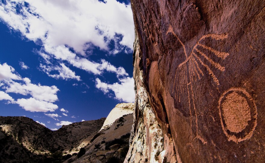 A petroglyph of a crane on Comb Ridge, part of the Bears Ears National Monument. The Ancestral Puebloans lived in the area's alcoves and grew corn in its washes, <a href="http://bearsearscoalition.org/project/comb-ridge/">according to</a> the Bears Ears Inter-Tribal Coalition.