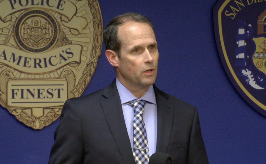 San Diego police homicide Capt. David Nisleit announces the arrest of Anthony Padgett in several attacks on homeless men, including two where the victims died, July 7, 2016.