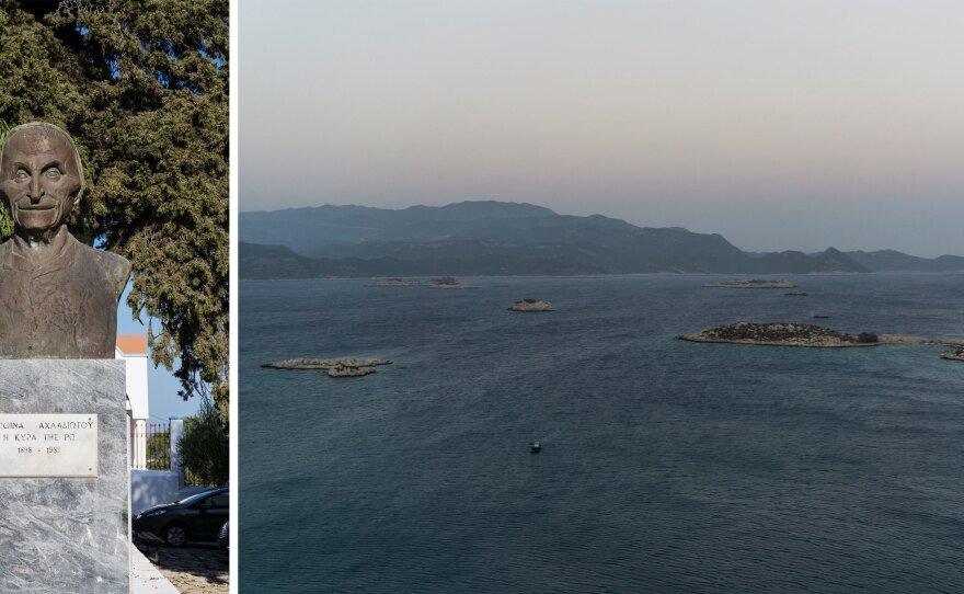 A bust of Despina Achladioti, a widow from Kastellorizo who lived with her goats and chickens on the nearby islet of Ro. She's celebrated in Greece for raising the Greek flag every morning.