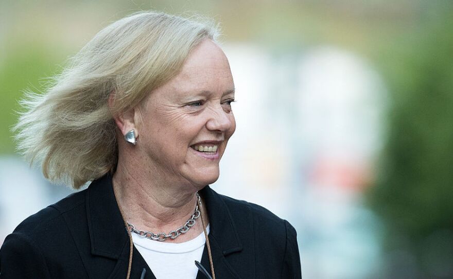 Meg Whitman, CEO of Hewlett-Packard, attends the annual Allen & Company Sun Valley Conference in Sun Valley, Idaho in July. Whitman announced this week that she'll be voting for Hillary Clinton.