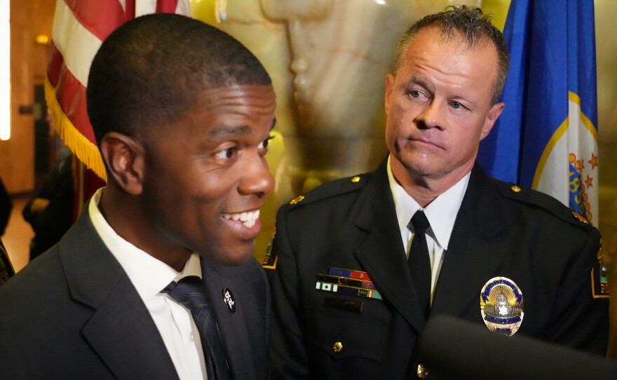 St. Paul Mayor Melvin Carter (left) and Police Chief Axel Henry say focusing on preventing car thefts has played a major role in St. Paul's declining auto theft rate.