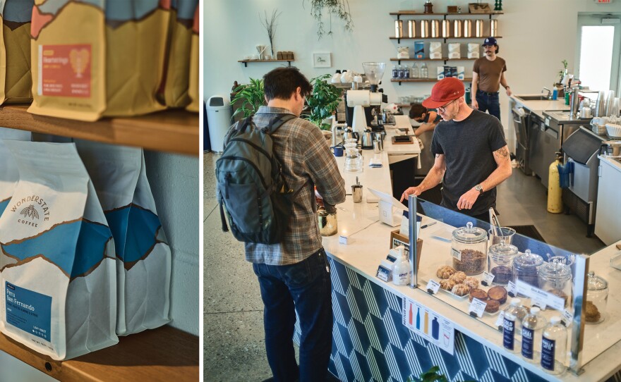 Scott Lucey originally partnered with Wonderstate, a specialty coffee wholesaler based in Viroqua, Wisconsin. After going solo, he still serves Wonderstate coffee at his café.
